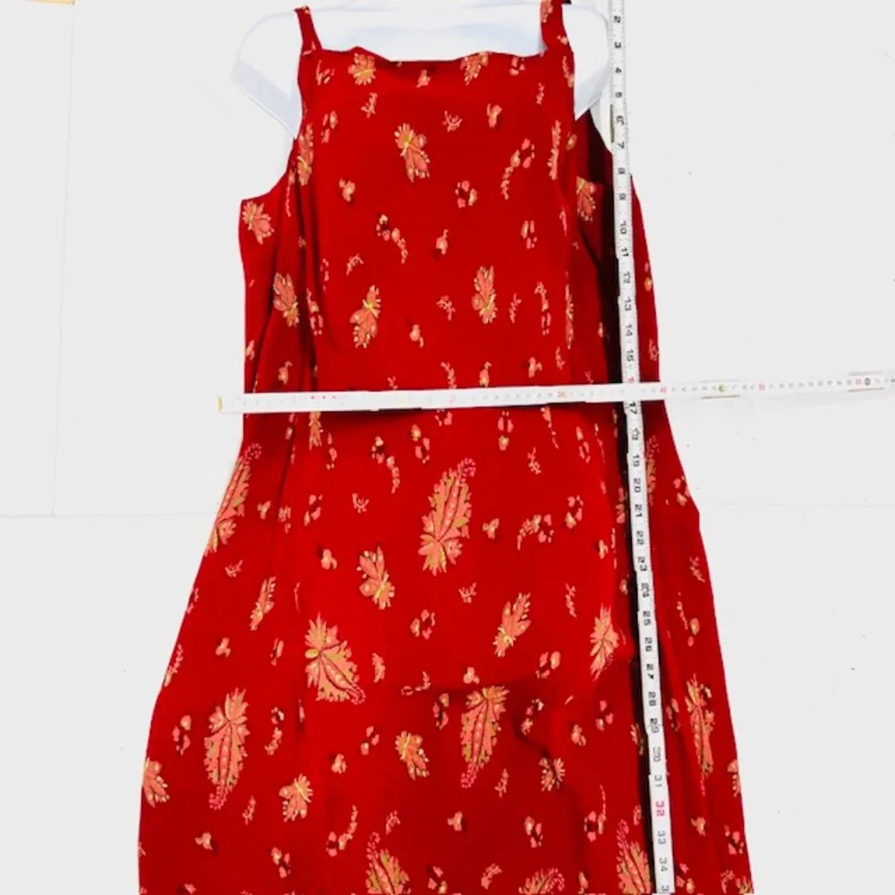 Preowned Eddie Bower casual dress, sheer polyester burgendy red floral Straps 18 - Picture 5 of 8